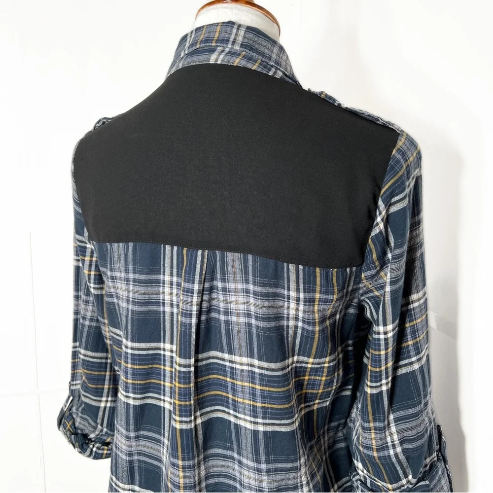 Sam Edelman Navy Blue Plaid Shirtdress, Maxi Shirt, Maxi Top, Cardi, Duster - Picture 7 of 14